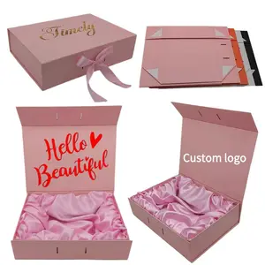 Caja de regalo de ropa plegable 2024 con cinta, logotipo personalizado, ropa de bebé de lujo, vestido de boda, camisas, zapatos, caja de embalaje magnética