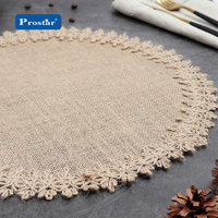1 pièce de napperon rond en jute, naturel, écologique, avec dentelle, pour décoration de table