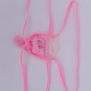 Culotte string sexy pour homme en dentelle rose, taille ultra basse, en maille respirante avec poche pour pénis - Product Image 4