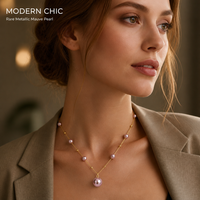 Collier pendentif en perles Edison de qualité supérieure avec chaîne à maillons, style classique violet et blanc pour femmes