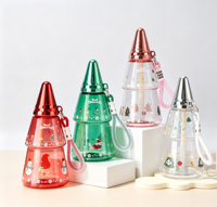 Bouteille d'eau en plastique en forme de sapin de Noël, 500 ml, réutilisable, sans BPA, avec paille, pour cadeaux de Noël