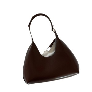 Korean Style Crescent Shoulder <b>Bag</b> Brown Medium Hard Zipper Closure Everyday Use - Product Image 5
