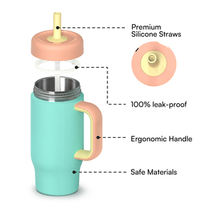Botella de Agua Infantil Hong Ling de 12oz con Tapa de Silicona y Pajita, Botella de Agua Aislada para Niños Pequeños, Taza de Agua de Acero Inoxidable que Mantiene el Frío Durante 24H - Product Image 3