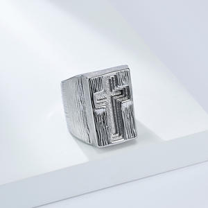 Cross Titanium Steel <b>Ring</b> For Men Black Antique Silver Cross Pattern Punk Style Hip Hop Religious Jewelry Gift - Product Image 3