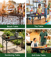 Table de pique-nique pliante moderne de 2 pieds avec poignée de transport, hauteur réglable, en métal noir grillagé – Portable et compacte pour extérieur/intérieur, capacité 4-66 lb