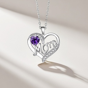 Collar con Colgante en Forma de Corazón, de Acero Inoxidable con Diamantes, Estilo Moderno, Inspirado en el Budismo, Regalo para Mamá, Día de la Madre, Piedra de Nacimiento - Product Image 5
