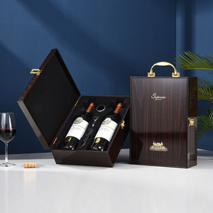 Hộp gỗ đựng rượu thủ công cao cấp, <span class=keywords><strong>2</strong></span> chai, sơn hoàn thiện như đàn piano, bán buôn, tùy chỉnh, hộp gỗ trống có tay cầm - Product Image 4