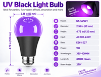 Ampoule LED SMD E26 E27 B22 9W 395nm UV Lumière Noire A19 pour Fêtes Fluorescentes dans l'Obscurité Usage Résidentiel Affiches Fluorescentes