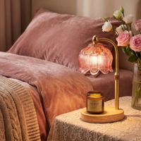 Lampe chauffe-cire vintage en verre rose à motif floral, avec bras en laiton, pour aromathérapie, idéale pour la maison et comme cadeau