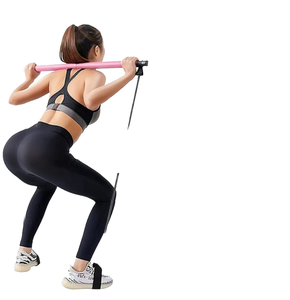 CZFIT Adjustable Metal Yoga Pilates Exercise Stick Bar 2 Section Kit with Elastic Resistance <b>Band</b> for <b>Workout</b> - Product Image 1