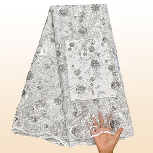 2025 Chất Lượng Cao Pháp Nigeria Ren Lưới Vải Thanh Lịch Váy Cưới Thêu 5Yards Châu Phi Vải Tuyn Lưới Sequins Cho - Product Image 4