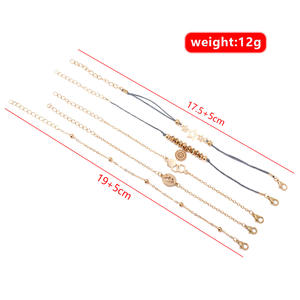 Juego de Pulseras con Dijes, Chapado en Oro Rosa, Estilo Bohemia, Regalo para Mujer, 5 Piezas, Estrella, Mapa del Mundo, Cuentas, Cordón Gris - Product Image 4