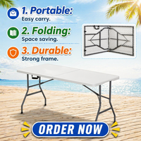 Table pliante en plastique HDPE durable de 5 pieds - Table de pique-nique portable pliable en deux pour l'extérieur avec des caractéristiques résistantes aux UV et imperméables