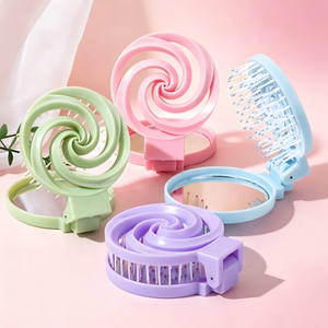 Brosse à cheveux pliable avec miroir, motif tourbillon de crème glacée, peigne démêlant portable 2-en-1 pour filles - Product Image 3