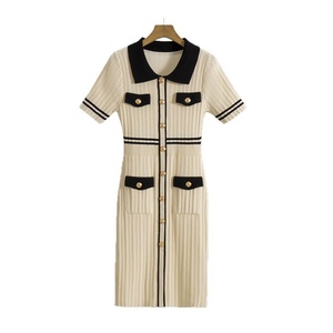 Robe d'été amincissante pour femmes avec col polo Style coréen jupe de hanche décontractée taille <span class=keywords><strong>naturelle</strong></span> lavable - Product Image 5