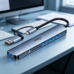 Base de Conexión USB-C Portátil 8 en 1, Extensor USB, Lector de Tarjetas SD y TF, Conector de Audio de 3.5 mm para Sala de Conferencias, Trabajo con Laptop - Product Image 1
