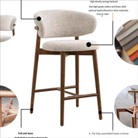Tabouret de bar moderne en bois massif et tissu, style italien, avec dossier, pour hôtel, restaurant, cuisine, salle de sport, chaise haute décontractée pour salle à manger