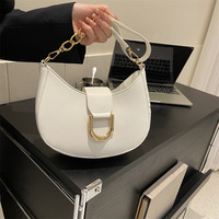 Nouveau Sac à Bandoulière Demi-Lune Français 2026 avec Chaîne Métallique en PU, Sac à Main de Luxe Multicolore Tendance pour Femmes