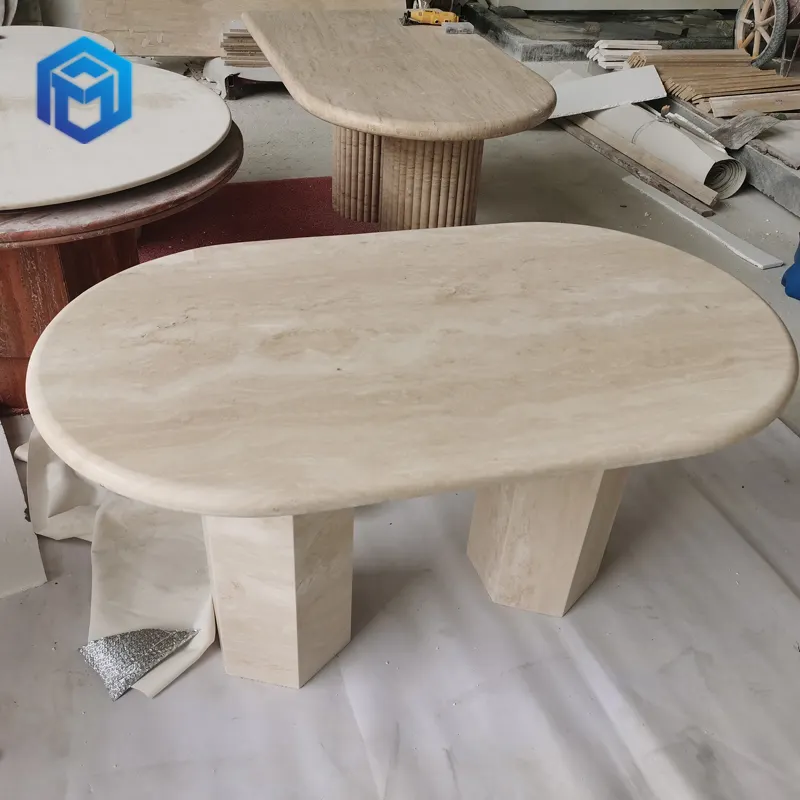 Furnitur ruang tamu meja makan Travertine Beige Italia gaya Nordik meja marmer Oval batu alami