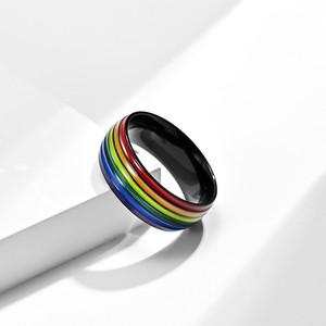 טבעות קשת בענן גאווה לסבית LGBT נירוסטה כסף / זהב / שחור טבעות אמייל צבעוניות תכשיטים לגברים נשים סיטונאי - Product Image 4