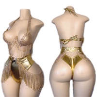 Fournisseur OEM Personnalisé Vente en Gros Tenue de Danse Exotique Ensemble Anniversaire Taille Haute avec Ceinture à Franges en Strass