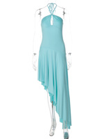 Robe longue décontractée pour femme, couleur unie, dos nu, col halter, élégante, collection automne 2026