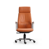 Chaise de bureau exécutive ergonomique moderne à dossier haut pivotant, revêtement en cuir PU, base en aluminium, hauteur réglable pour la maison et le bureau