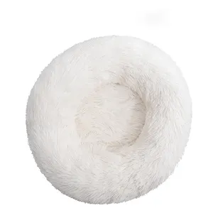 Coussin épais et doux en peluche anti-anxiété Lit en beignet lavable en fausse fourrure Coussin amovible imprimé animal Chats Chiens Grotte pour animaux de compagnie