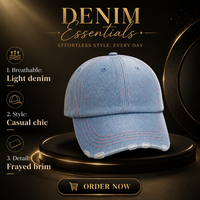 Casquette de baseball en denim délavé, visière incurvée, sangle réglable, style streetwear décontracté
