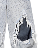 Pantalon Hip Hop taille haute, écologique, grande taille, bleu clair, coupe ample, double déchirure aux genoux, bleu foncé, effet superposé, étiquette en cuir, personnalisé OEM