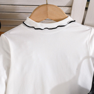 Spring Autumn Simple Fresh Style <strong>White</strong> Top + Black <strong>Leather</strong> Suspender <strong>Skirt</strong> Children's Girls Clothing Sets - Product Image 5