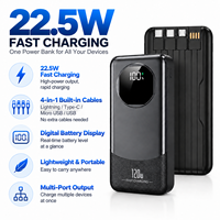 Batterie externe portable HYTO avec écran numérique, charge rapide PD 22,5W, 10000mah 20000mah, 4 câbles de charge intégrés