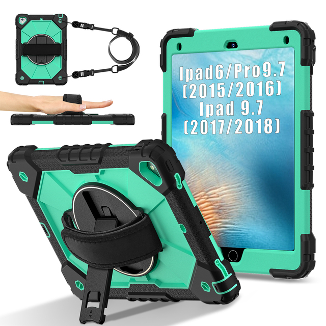 Heavy Duty Drop Proof Case for iPad 6/5 Gen Pro 9.7 2017 2018 with 360 Stand Hand Strap Shoulder Strap Kids Friendly OEM ODM