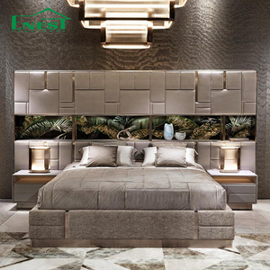 <span class=keywords><strong>Lit</strong></span> king size en cuir moderne de luxe avec grande tête de <span class=keywords><strong>lit</strong></span> capitonnée, ensemble de chambre haut de gamme pour villa, solution tout-en-un pour l'ameublement de la maison - Product Image 2