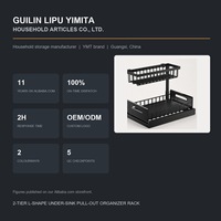 Rak Organizer Bawah Wastafel Baja Karbon 2 Tingkat Keranjang Tarik L-Shape Rak Penyimpanan Dapur Geser untuk Kamar Mandi