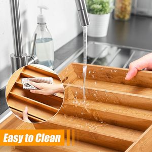 <span class=keywords><strong>Organisateur</strong></span> <span class=keywords><strong>de</strong></span> tiroir en bambou pour ustensiles <span class=keywords><strong>de</strong></span> cuisine, <span class=keywords><strong>organisateur</strong></span> <span class=keywords><strong>de</strong></span> couverts extensible avec 5 à 7 compartiments, grande boîte <span class=keywords><strong>de</strong></span> rangement - Product Image 3