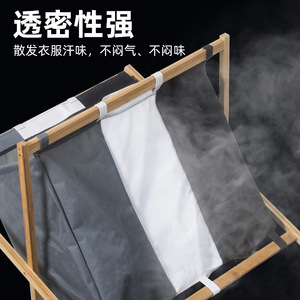 <b>Collapsible</b> Bamboo Frame Laundry Basket 3 Compartment Oxford Fabric Foldable <b>Storage</b> Organizer for Clothing - Product Image 3