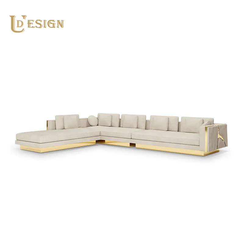 Kustom pribadi kain sofa beat tangan kuningan furnitur dalam ruangan set sofa sudut mewah furnitur ruang tamu sofa