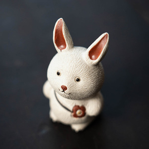 Petit lapin Zisha, ornement rond blanc du zodiaque pour la décoration de la table à thé - Product Image 4