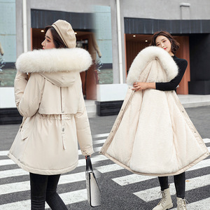 <span class=keywords><strong>Parka</strong></span> d'hiver pour femmes <span class=keywords><strong>avec</strong></span> doublure en laine et lin Long manteau Casaco fermeture à glissière grande taille 6XL veste à <span class=keywords><strong>capuche</strong></span> rembourrée chaude pour vêtements de neige - Product Image 1