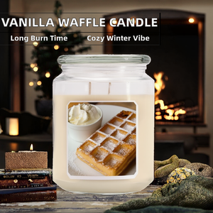 Candela Profumata in Grande Barattolo di Vetro Candle Brothers |   Waffle Freschi al Forno con Crema al Profumo di <span class=keywords><strong>Vaniglia</strong></span> |   Candela Invernale a 2 Stoppini a Lunga Durata - Product Image 1