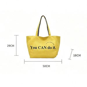 Sac fourre-tout en toile à imprimé lettres tendance avec doublure en polyester à ouverture supérieure, grande capacité pour usage quotidien, voyages et shopping - Product Image 3