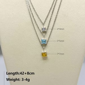 Collar de Lujo con Colgante de Zirconia y Piedra de Nacimiento, Diseño Geométrico Cuadrado, Colorido, de Acero Inoxidable, Estilo Europeo Americano, para Mujer - Product Image 6
