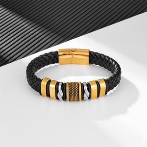 2024 High Quality Wholesale Bulk Stainless Steel Genuine Leather Bracelet for <b>Men</b> Jewelry - Product Image 5