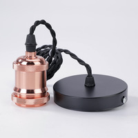 Douille de lampe vintage E27 avec cordon tressé et base métallique, support de suspension rétro pour accessoires d'éclairage et décoration intérieure