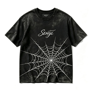 T-shirt Vintage in Maglia con Stampa Ragnatela Effetto Acido Uomo <span class=keywords><strong>Donna</strong></span> 260G 100% Cotone Oversize Streetwear Personalizzabile con Logo Pesante - Product Image 1