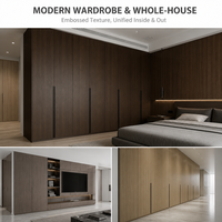 Panneau MDF mélaminé texturé en placage de bois gaufré synchrone, résistant à l'humidité, sans formaldéhyde E0, pour armoire moderne