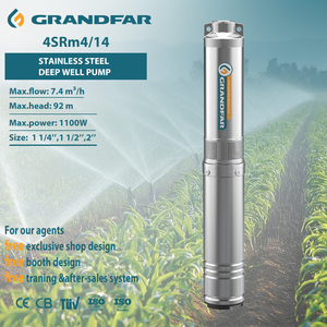 Pompe submersible GRANDFAR 1100W 4 pouces 1,5 CV 92M de hauteur de refoulement en acier inoxydable avec moteur à fil de cuivre pour puits profond 4SRm4/14 Haute efficacité - Product Image 1