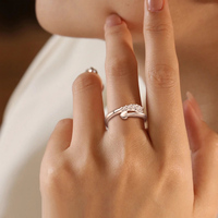 Bague en argent sterling 925 à double bande avec zircon cubique taillé en forme de cœur, délicate, pour femme, bijoux fins, idéale pour les fiançailles ou comme bague de promesse.