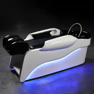 自動全身レイダウンリクライニングラグジュアリーモダン洗面台電気ヘアサロンヘッドタイスパシャンプーマッサージベッドチェア